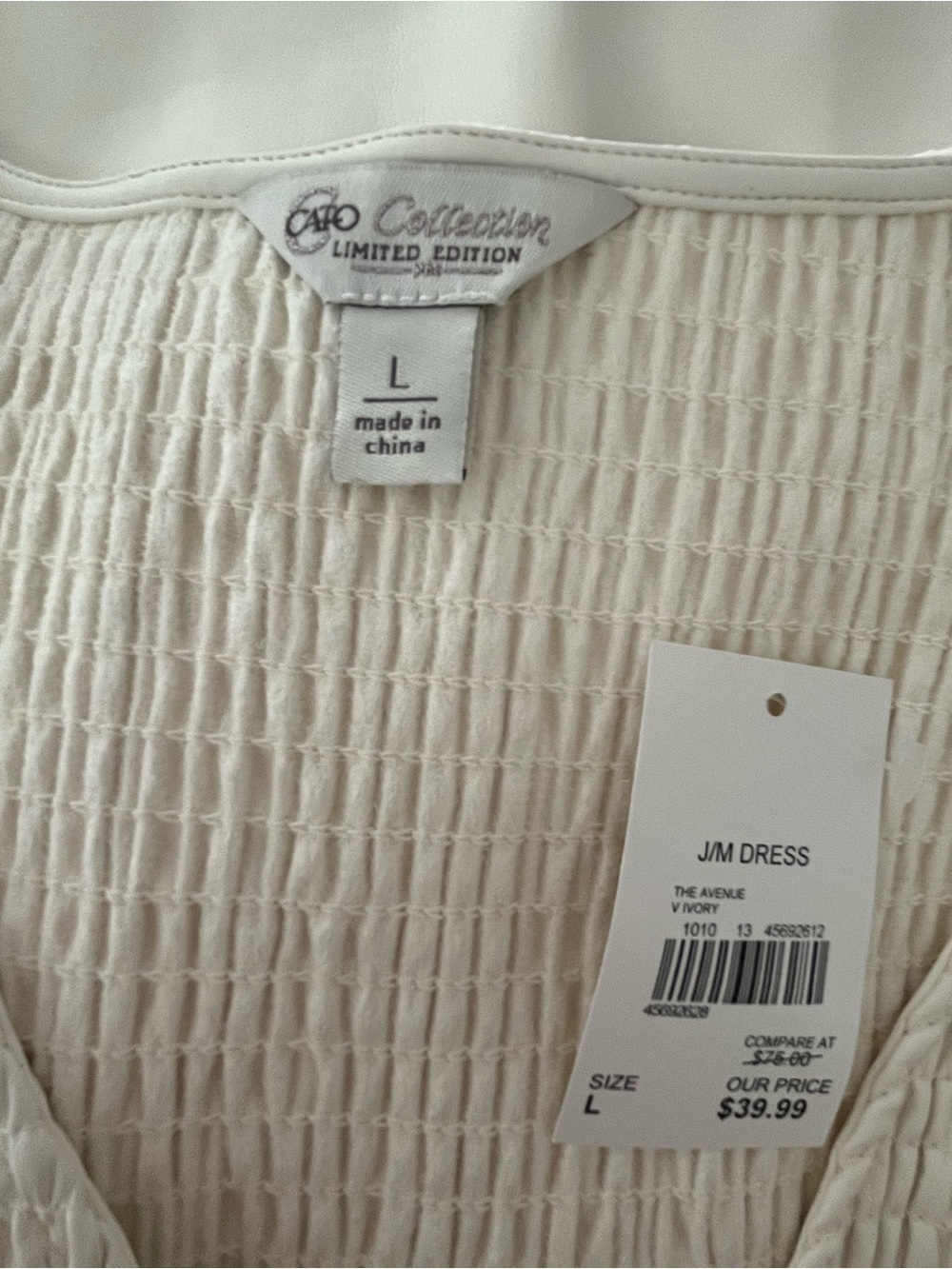 New Cato Collection Limited Edition Ivory Dress Smocked Stretch Bodice Sz Large - Picture 16 of 16